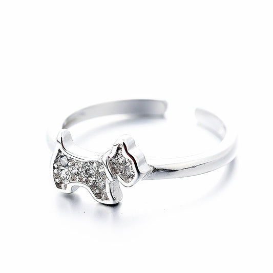 Simple Diamond-Studded Dog Ring Gold-Plated Personality Open Zircon Ring