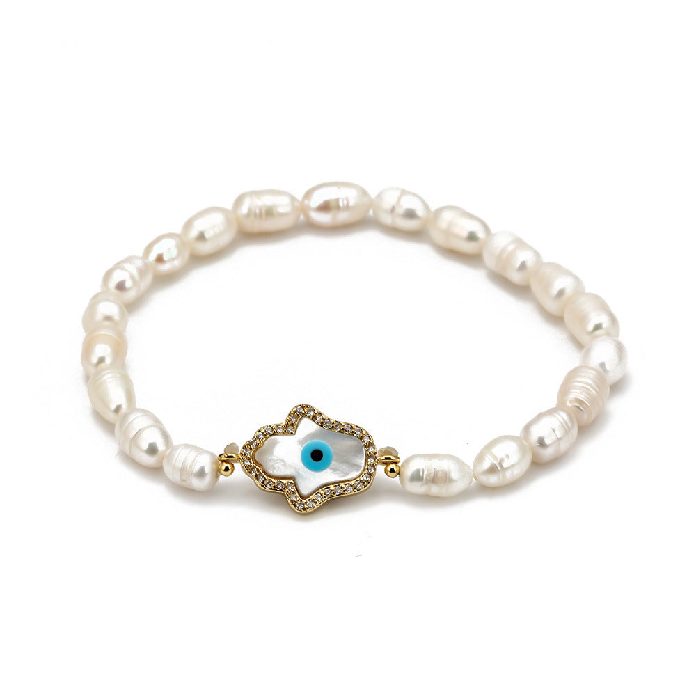 Freshwater Pearl Bracelet Female European and American Demon Eye Bracelet Pearl Cross-border Blue Eye Bracelet Hand Jewelry