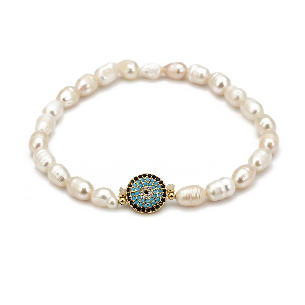 Freshwater Pearl Bracelet Female European and American Demon Eye Bracelet Pearl Cross-border Blue Eye Bracelet Hand Jewelry