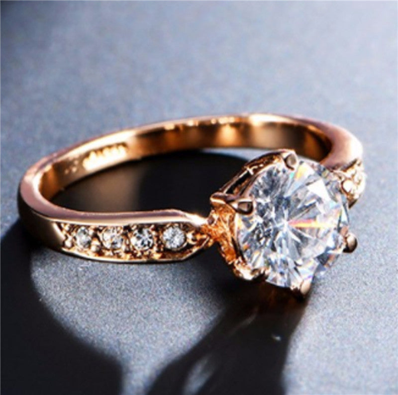 Classic Crystal Rose Gold Six-claw Diamond Ring Wedding Ring