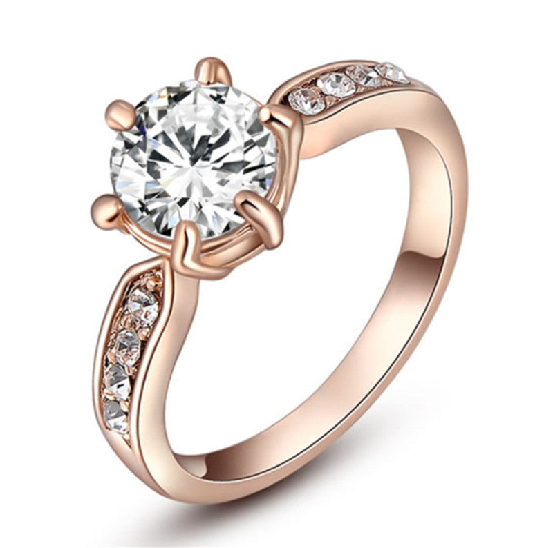 Classic Crystal Rose Gold Six-claw Diamond Ring Wedding Ring