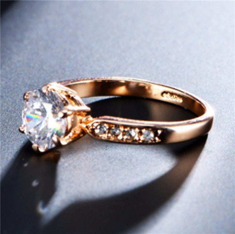 Classic Crystal Rose Gold Six-claw Diamond Ring Wedding Ring