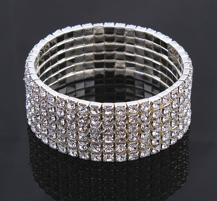 Foreign Trade Fashion Flash Diamond Shiny Diamond Jewelry CrystalFull Diamond Bracelet Single Row Diamond Stretch Multi-layer Diamond Row Bracelet