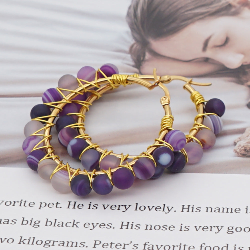 Amethyst Onyx Natural Stone Hoop Earrings