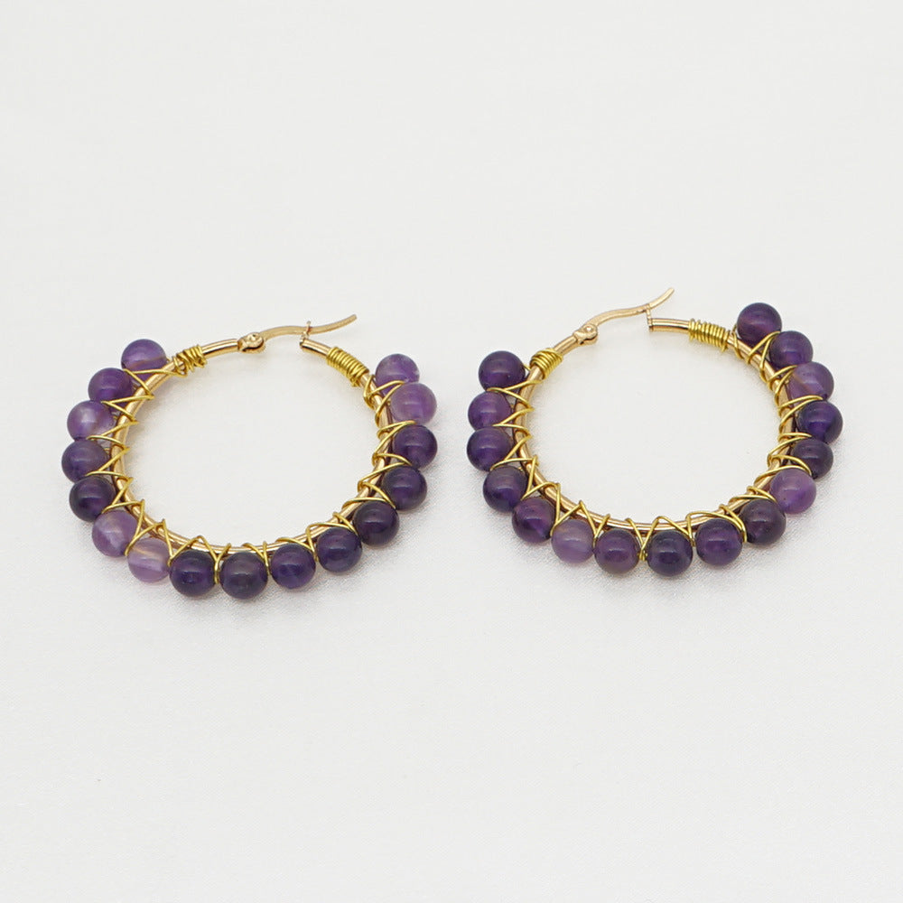 Amethyst Onyx Natural Stone Hoop Earrings