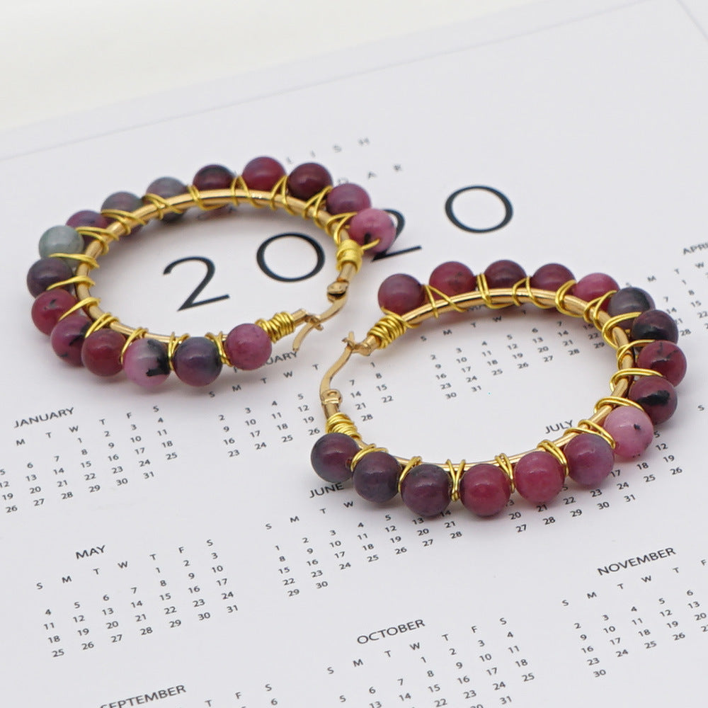 Amethyst Onyx Natural Stone Hoop Earrings