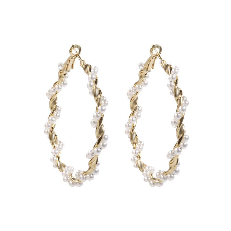 European And American Exaggerated Pearl Hoop Earrings