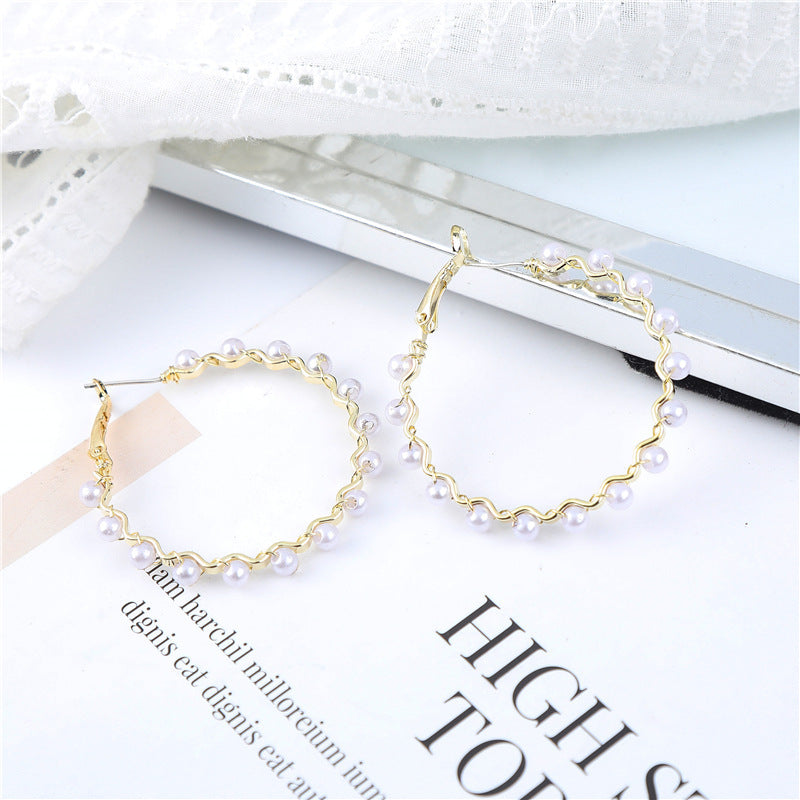 European And American Exaggerated Pearl Hoop Earrings