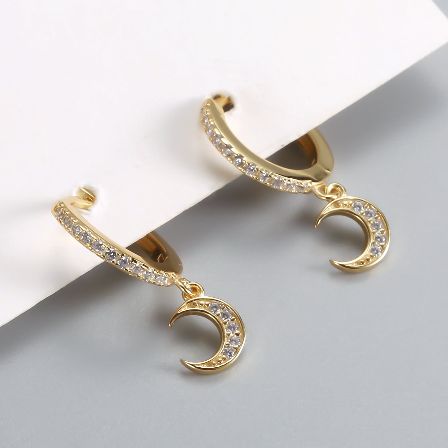 Diamond-studded Zircon Crescent Earrings