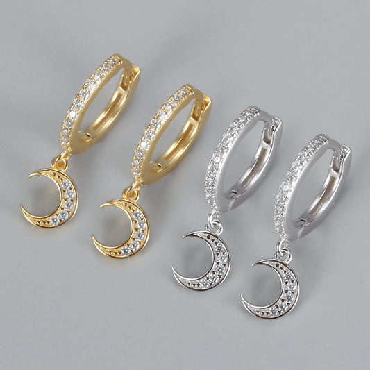 Diamond-studded Zircon Crescent Earrings