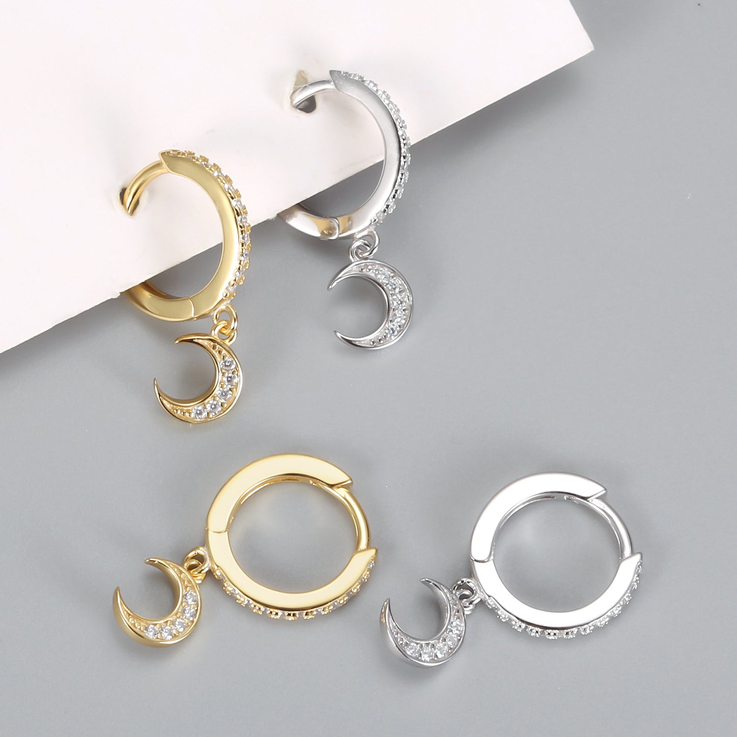 Diamond-studded Zircon Crescent Earrings