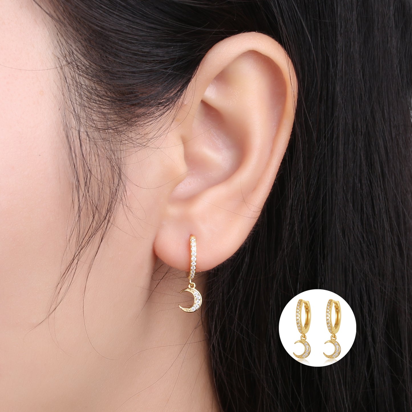 Diamond-studded Zircon Crescent Earrings