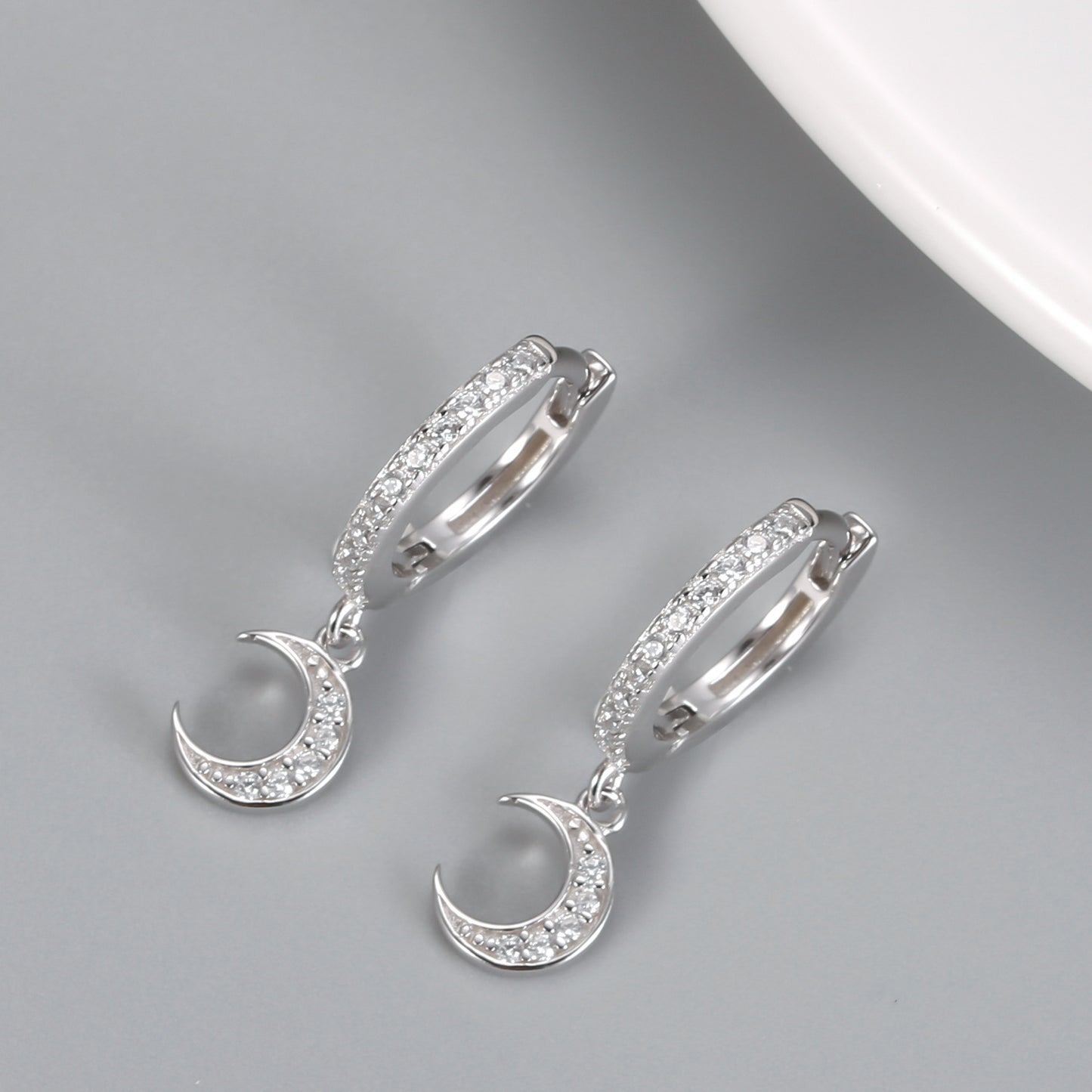 Diamond-studded Zircon Crescent Earrings