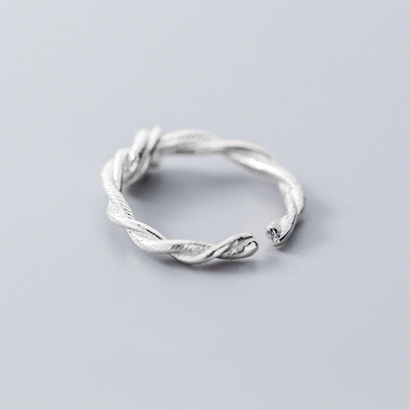 S925 Silver Ring Female Japanese And Korean Version Of Small Fresh Retro Tie Rope Open Ring Simple Silver Ring Jewelry