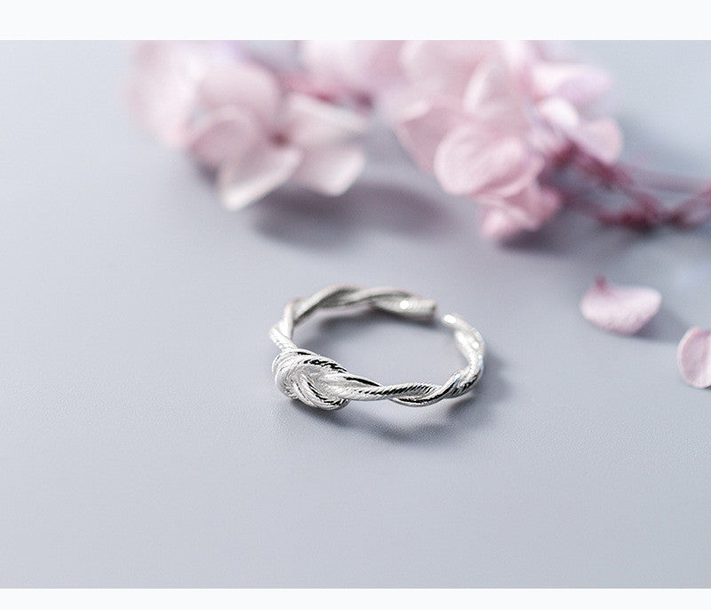 S925 Silver Ring Female Japanese And Korean Version Of Small Fresh Retro Tie Rope Open Ring Simple Silver Ring Jewelry