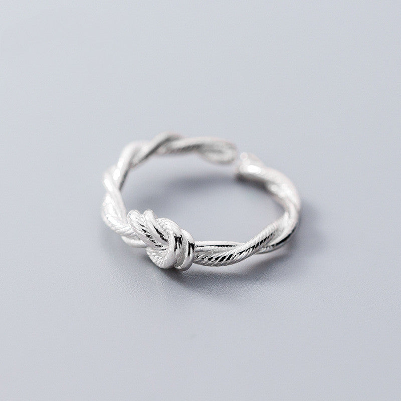 S925 Silver Ring Female Japanese And Korean Version Of Small Fresh Retro Tie Rope Open Ring Simple Silver Ring Jewelry