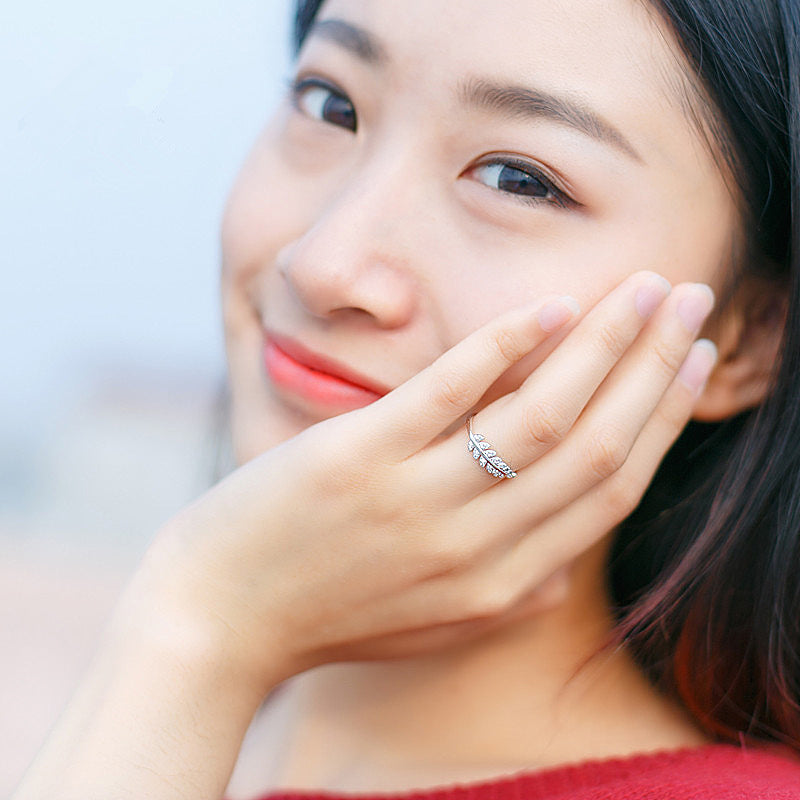 Small Fresh And Sweet Leaf Ring Ring Ring Tail Ring