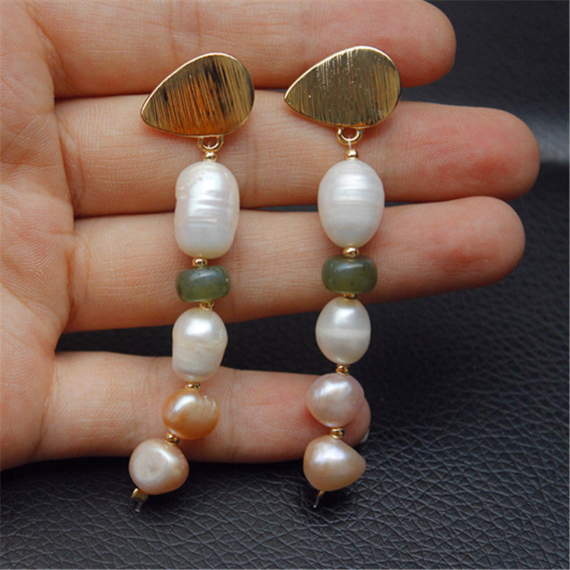 Natural Freshwater Shell Pearl Earrings Stone Beads Children'S Elegant Earrings Long Style