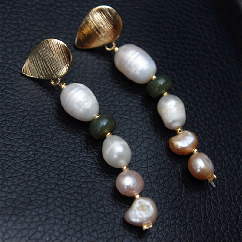 Natural Freshwater Shell Pearl Earrings Stone Beads Children'S Elegant Earrings Long Style