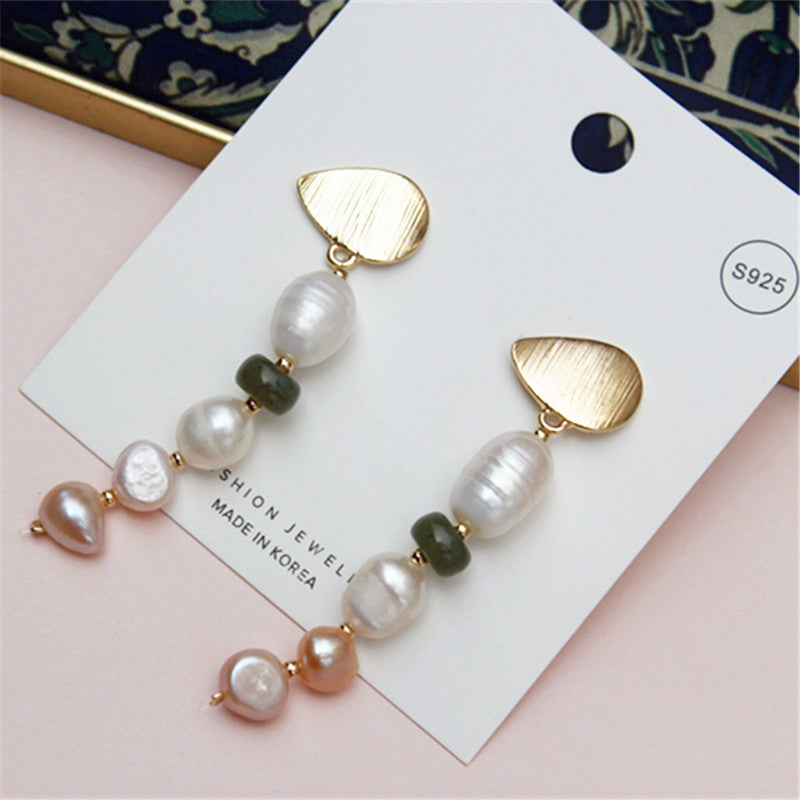 Natural Freshwater Shell Pearl Earrings Stone Beads Children'S Elegant Earrings Long Style