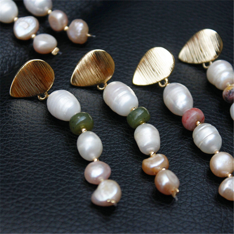 Natural Freshwater Shell Pearl Earrings Stone Beads Children'S Elegant Earrings Long Style