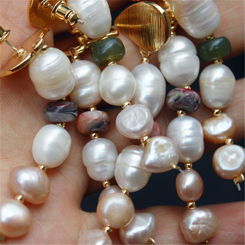 Natural Freshwater Shell Pearl Earrings Stone Beads Children'S Elegant Earrings Long Style