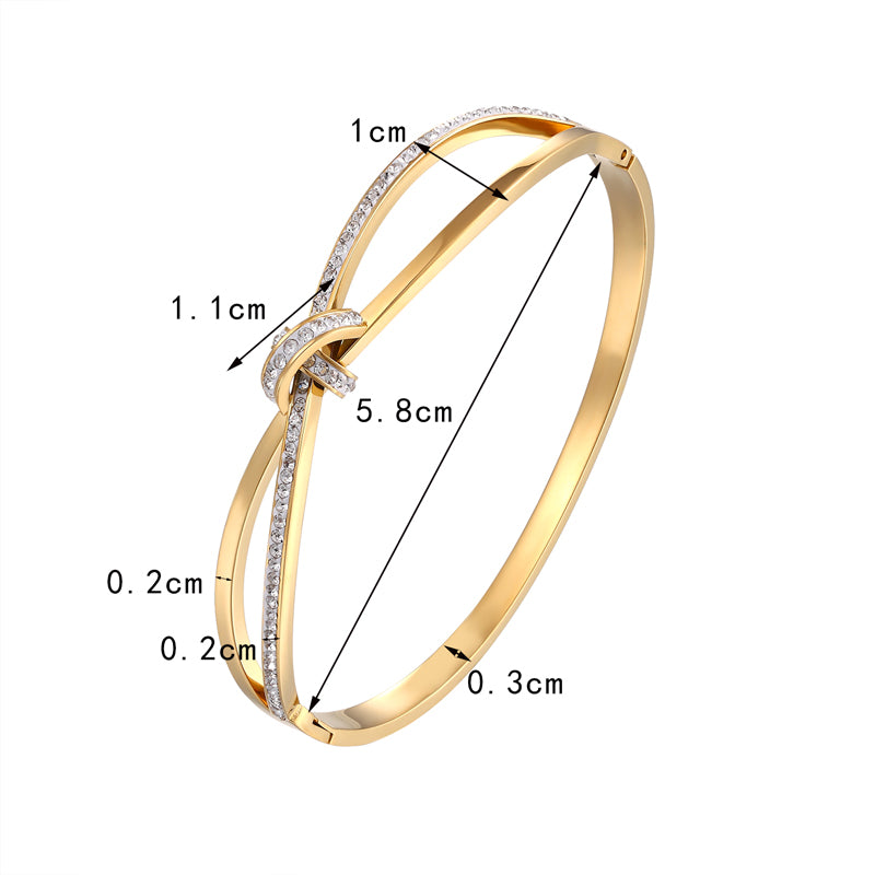 Diamond Double Ring Bracelet Titanium Steel Plated 18K Rose Gold Bow Female Bracelet