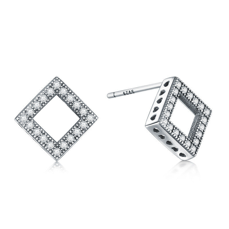 Popular Square Full Diamond Earrings Female Hollow Heart Earrings