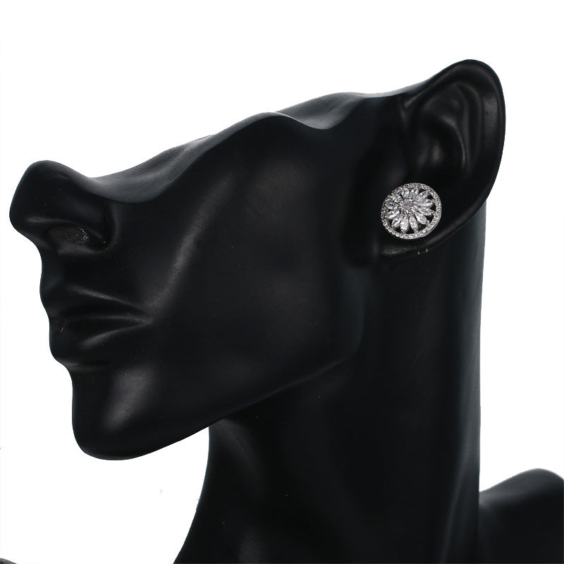 Full Diamond Horse Eye Sun Flower Zircon Earring Stud Earrings