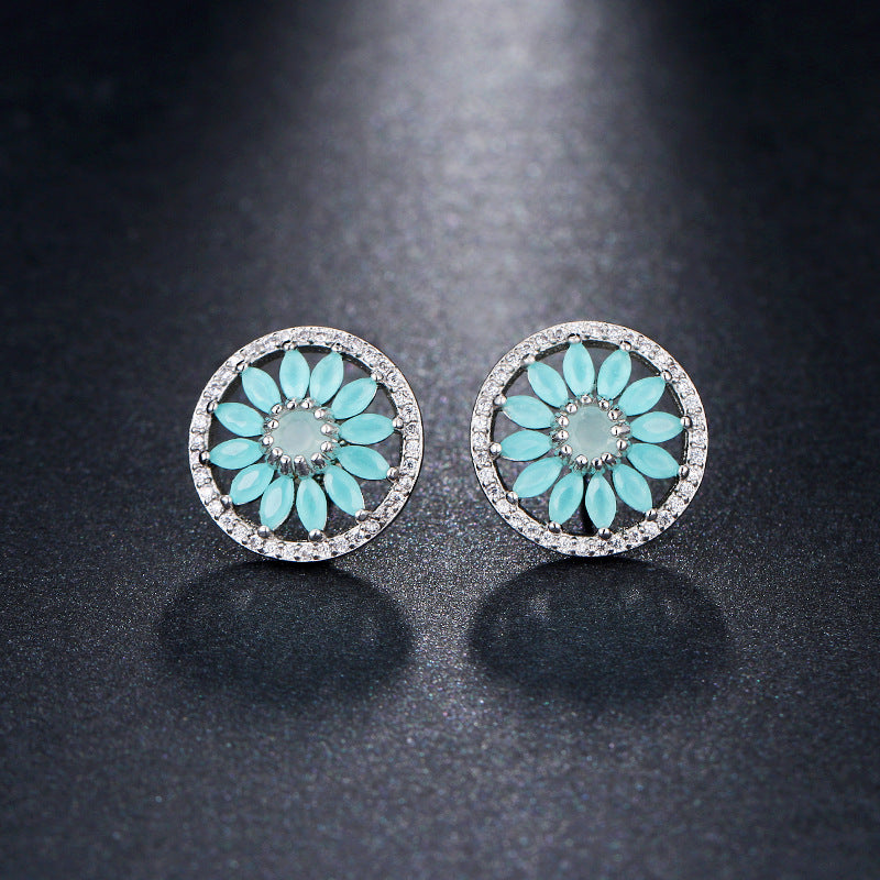 Full Diamond Horse Eye Sun Flower Zircon Earring Stud Earrings