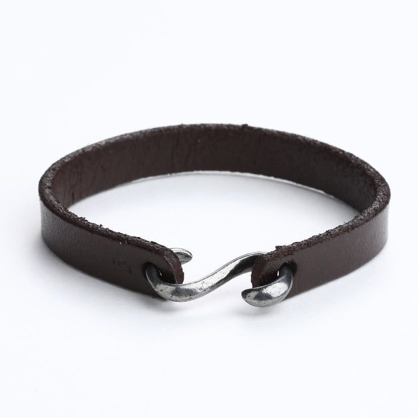 Hook Shaped Bangle Retro Simple Cowhide Leather Bracelet Men'S And Women'S Bracelets