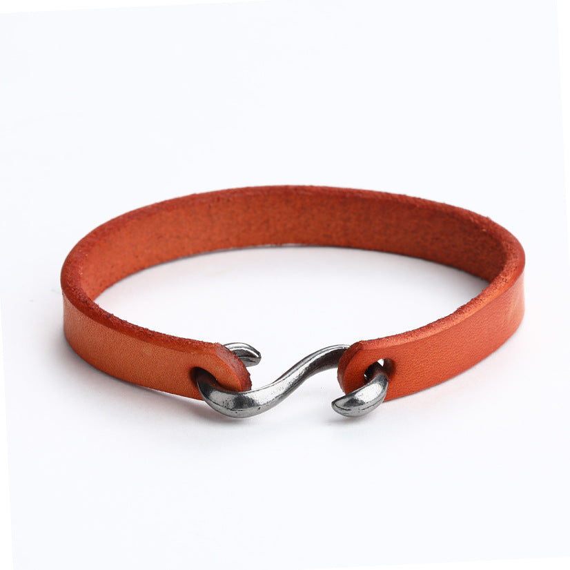 Hook Shaped Bangle Retro Simple Cowhide Leather Bracelet Men'S And Women'S Bracelets