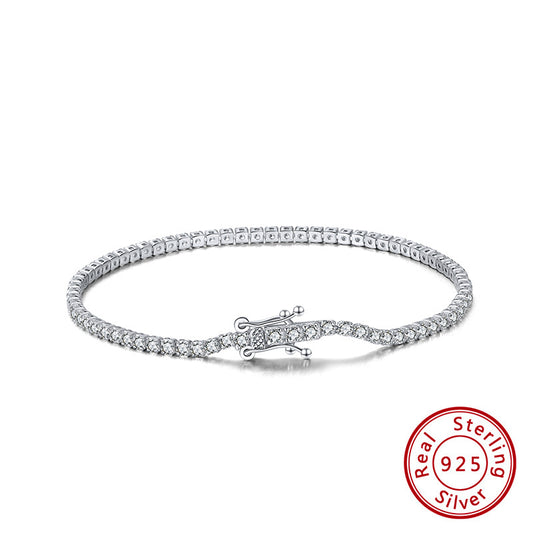 Rinntin S925 Sterling Silver Single Row Zircon Bracelet Platinum Diamond Fashion Jewelry Girls Diamond Bracelets