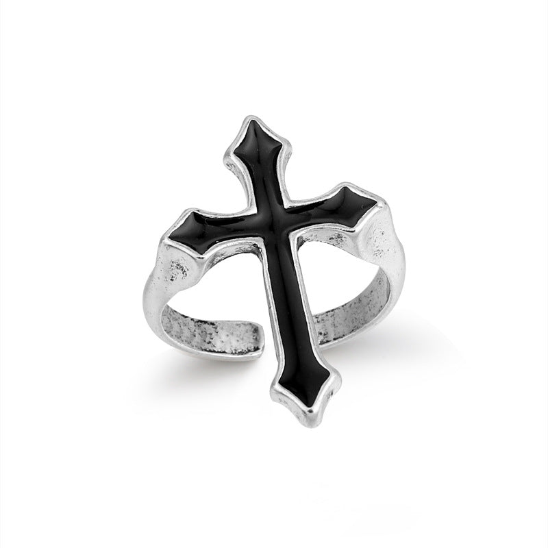 Vintage Black Big Cross Ring For Women Party Jewelry Men Trendy Gothic
