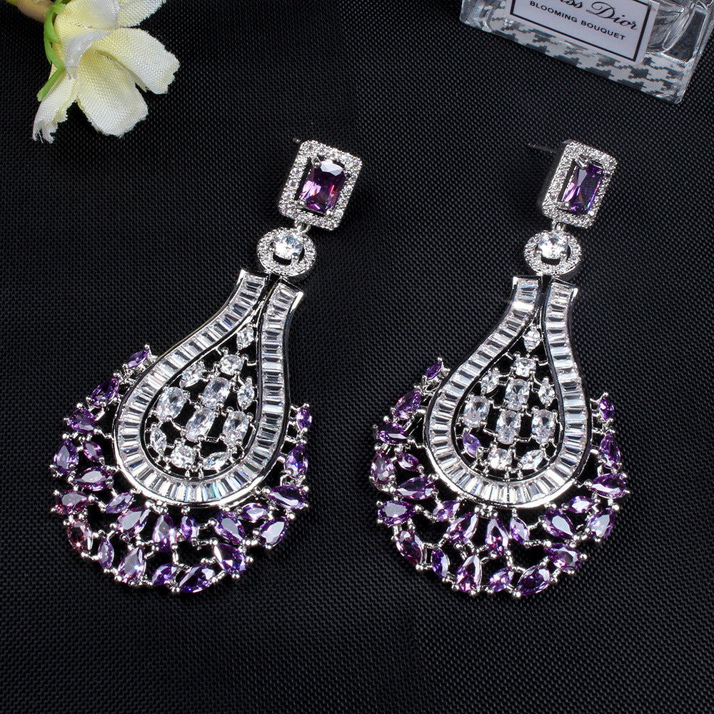 European And American Fashion Long Earrings Bohemian Zircon Earrings