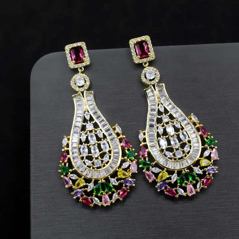 European And American Fashion Long Earrings Bohemian Zircon Earrings