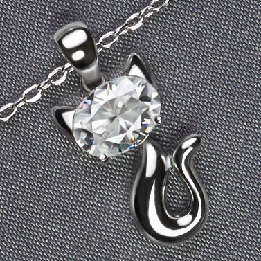 Mozan Diamond Necklace 1.5 Carat Oval 925 Silver Necklace Love Animal Necklace