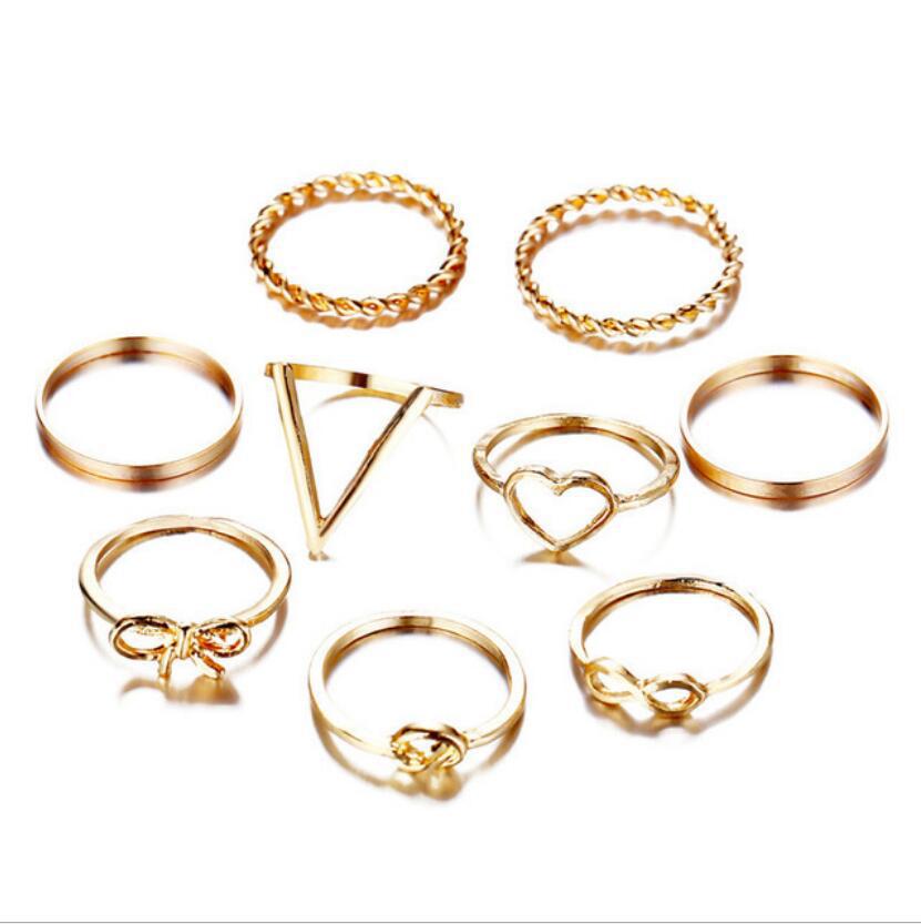 Simple Retro Personality Creative Ring Hollow Love Knot Bow Ring Set