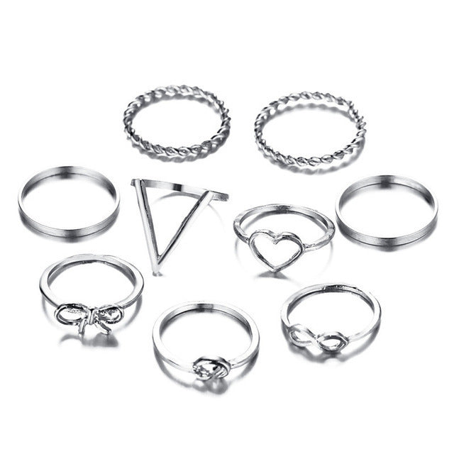 Simple Retro Personality Creative Ring Hollow Love Knot Bow Ring Set