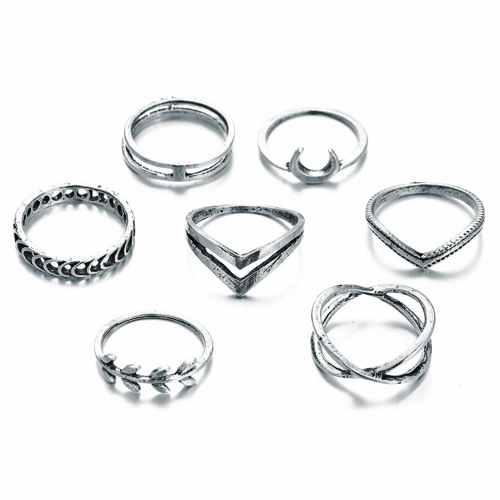 Simple Retro Personality Creative Ring Hollow Love Knot Bow Ring Set