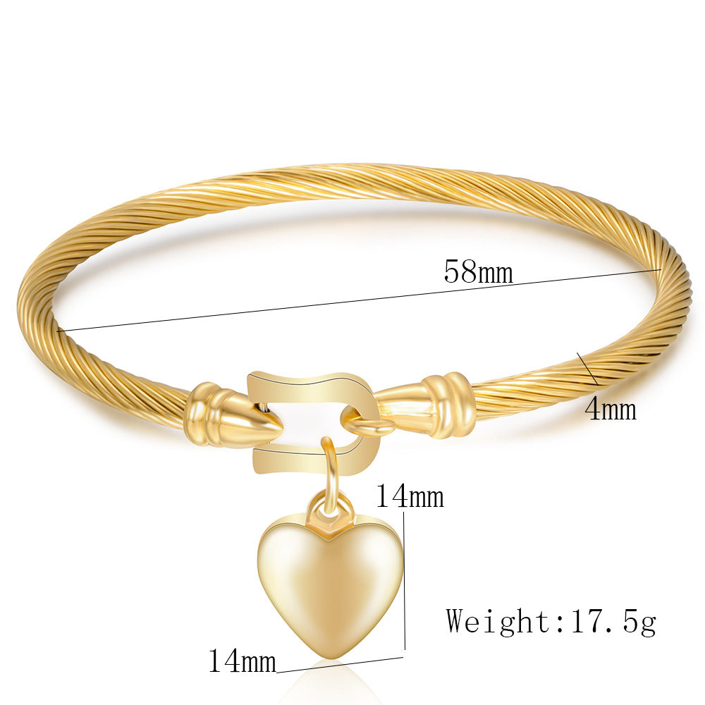 Horseshoe Buckle Bracelet Titanium Steel Heart Pendant Bangle