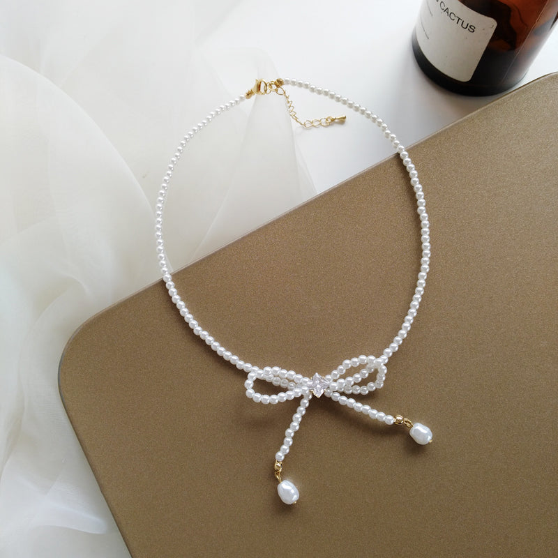 Sweet Pearl Necklace Personalized Bow Necklace