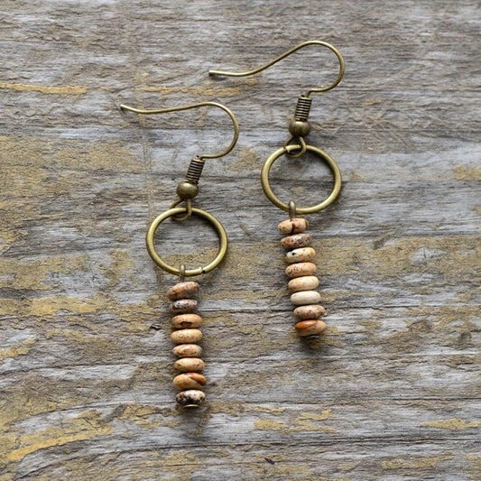 Ladies Tianshou Mountain Stone Picture Stone Bead Earrings