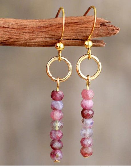 Ladies Tianshou Mountain Stone Picture Stone Bead Earrings