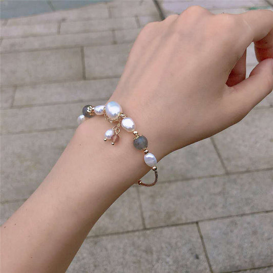 Handmade Natural Freshwater Pearl Moonstone Bracelet