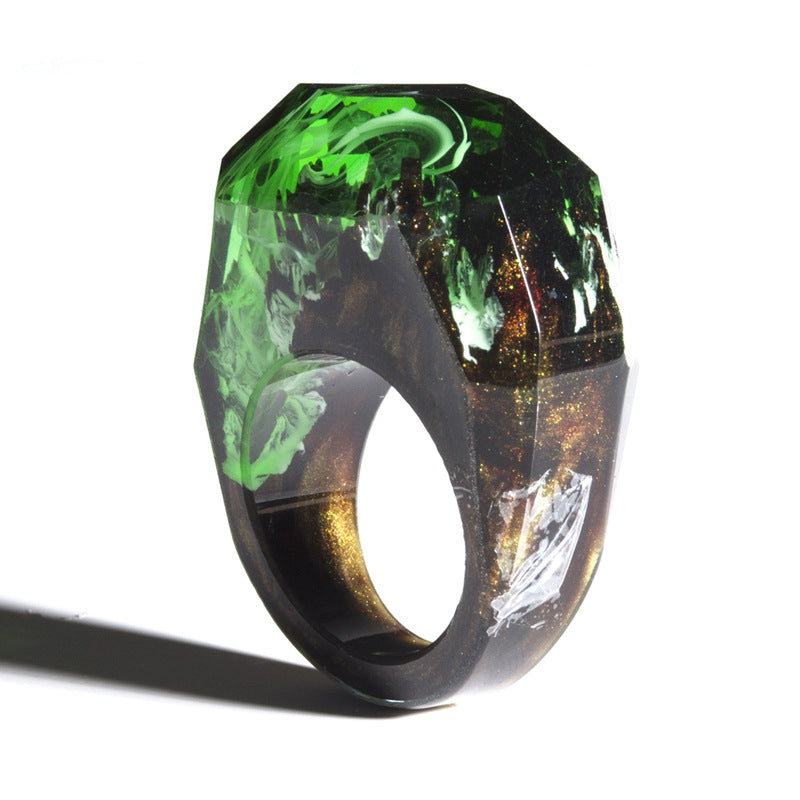 2019 New Sea Willow Wood Ring Original Magic Forest Diy Handmade Dried Flower Epoxy Ring