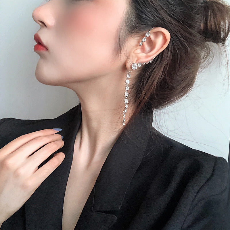 Long Simple Earrings Female Flash Diamond Stud Earrings