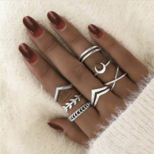 Personalized Retro Ring Set 7 Piece Finger Ring