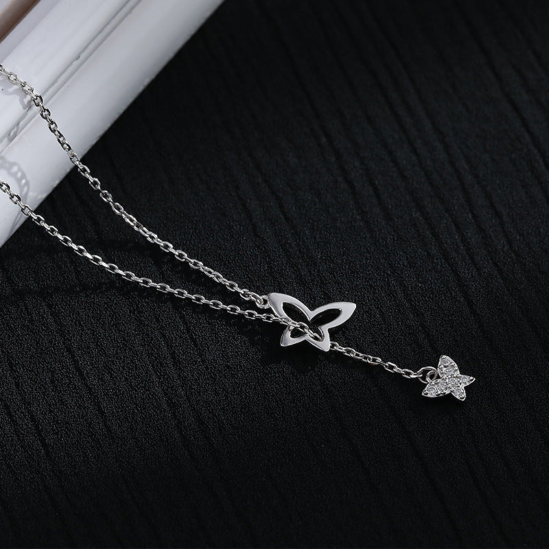 Korean Flash Diamond Hollow Butterfly Tassel Necklace