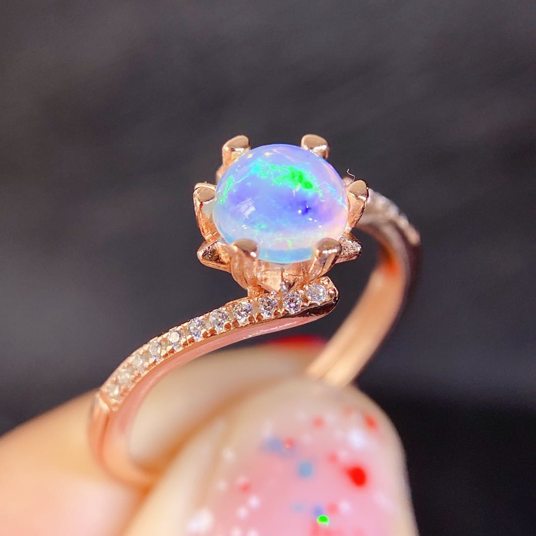 Natural Opal Ring Classic Simple Sparkling Fire Color Main Stone